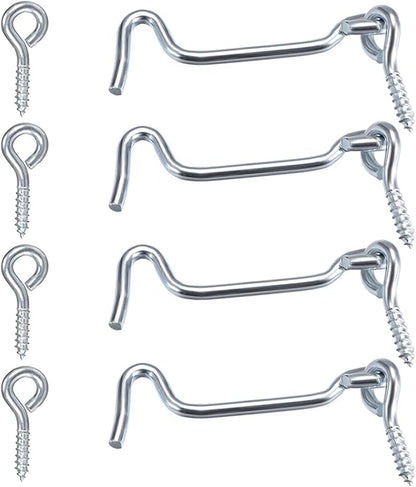 4Pcs 3 inches Cabin Hook Eye Latch Gate Door Swivel Window Door Hook with Mounting Screws