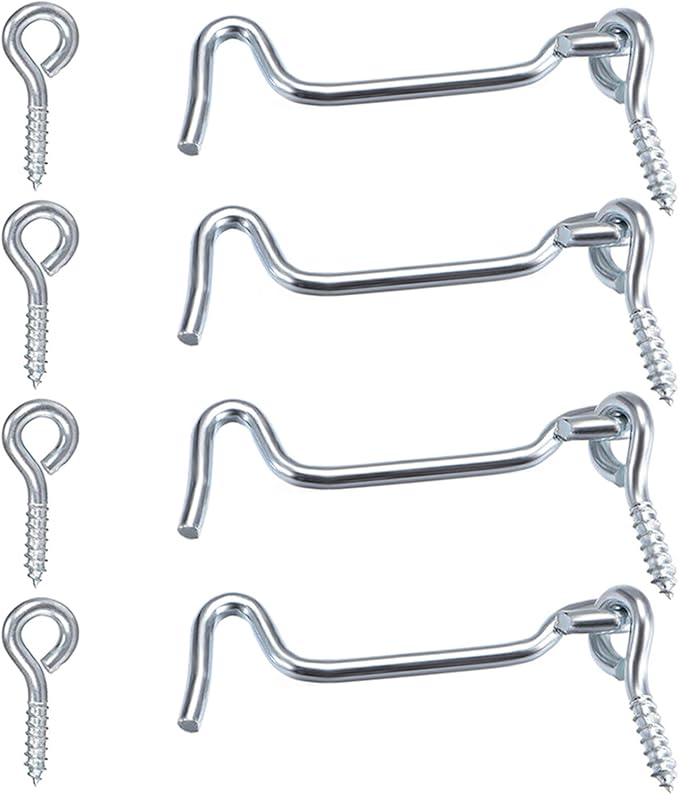 4Pcs 4 inches Cabin Hook Eye Latch Gate Door Swivel Window Door Hook with Mounting Screws