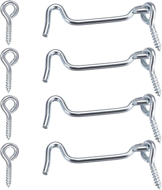 4Pcs 4 inches Cabin Hook Eye Latch Gate Door Swivel Window Door Hook with Mounting Screws