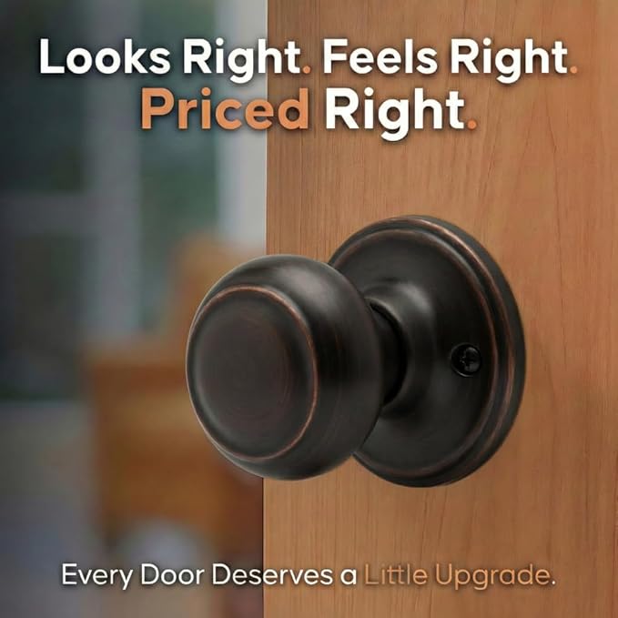 Copper Creek Colonial Dummy Interior Door Knob – ANSI Grade-3 Certified, Modern Heavy Duty Handle, Easy Install and Reversible for French Doors and Closets, Non Turning – Tuscan Bronze (1 Pack)