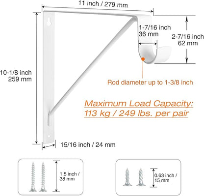 4 Pack Heavy Duty Closet Shelf & Rod Brackets, Wall Mounted Closet Shelf Brackets, 11 x 10.2 Inch Closet Shelf Brackets with Rod Support, White