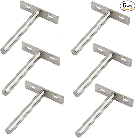 Antrader 6Pcs Floating Shelf Brackets 4" Concealed Blind Shelf Support for Mounting Wood Shelves, Expansion Screws Included