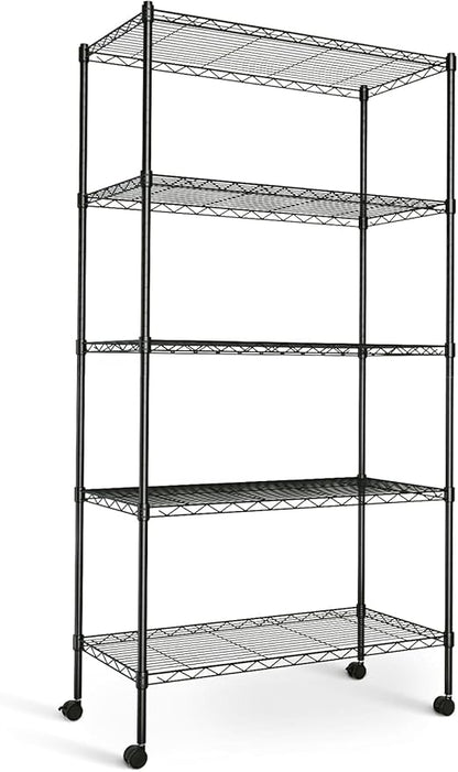 Simple Deluxe 5-Tier Storage Shelves, 29.92" W x 13.78" D x 65 "H Adjustable Heavy Duty Wire Shelving, 1250 Lbs Loading Capacity, Black