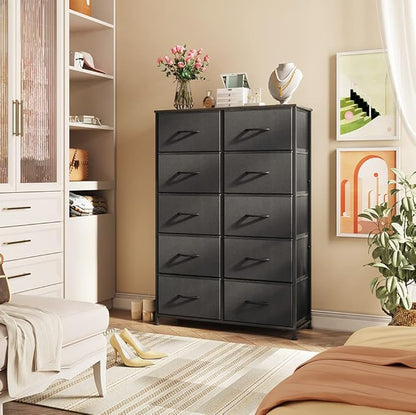 WLIVE Tall Dresser for Bedroom with 10 Drawers, Chest of Drawers, Dressers Bedroom Furniture, Black Dresser with Fabric Bins for Closet, Hallway, Living Room, Entryway