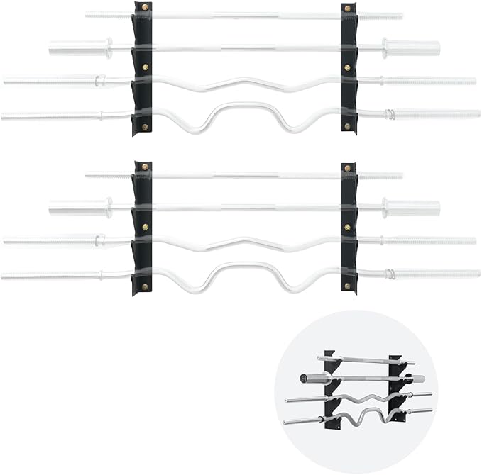 Olympic Wall Mounted Barbell Storage Rack Holder Stand Hanger for Olympic Barbell, Curl bar,Home, Commercial, Garage Gym (4 bars)