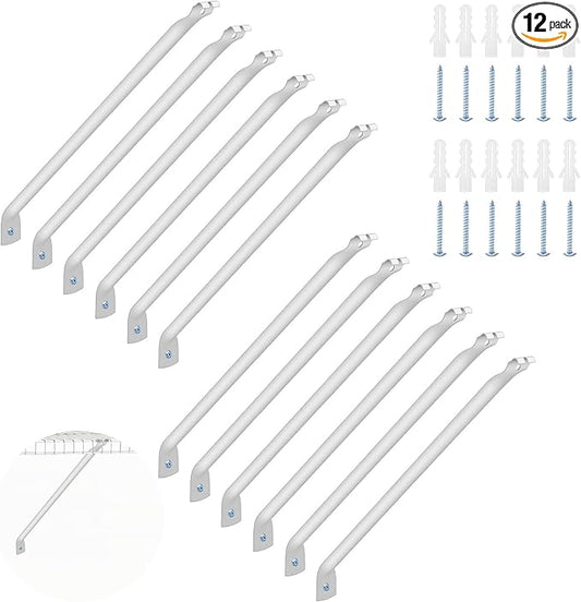 12 Inch Wire Shelf Support Brackets, 12 Pack Metal Support Brackets for Wire Shelving with Anchors and Screws, Closet Support Bracket for Wardrobe Wall Bracket Wire Shelves Racks