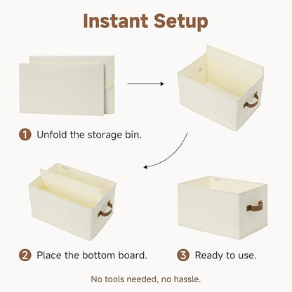 StorageWorks Closet Organizers and Storage Bins, Foldable Shelf Baskets, Clothes Storage Basket for Organization, Ivory White, 3-Pack, Large