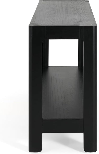 59-Inch Long Console Table, Modern Farmhouse 2-Tier Console Table, Elegant Minimalist Design with Premium Wood Veneer and Rounded Corners for Entrance, Hallway, Living Room (Black-880)