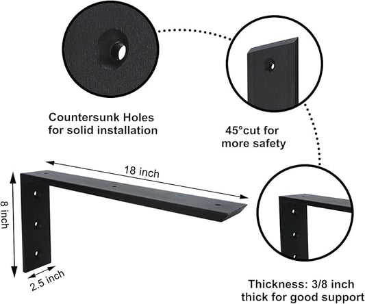 Countertop Support Bracket 3 Pack 18 inch Heavy Duty 3/8" Thick Black Granite Countertop Bracket 18"x8"x2.5" Shelf L Bracket Mantel Corbels for Quartz/Granite/Wood/Concret/Laminate Countertops