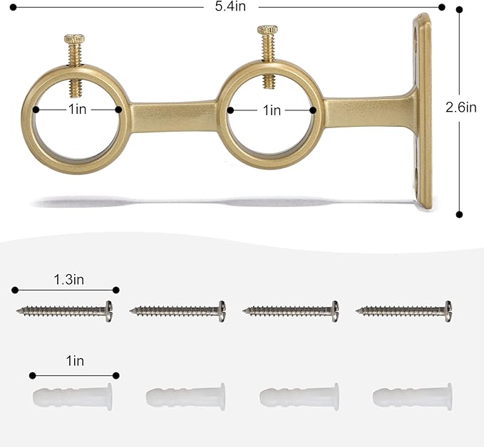 Goowin Curtain Bracket, 2pcs Holders, Durable Brackets for Living Room, Bedroom Drapery Rods (Gold)