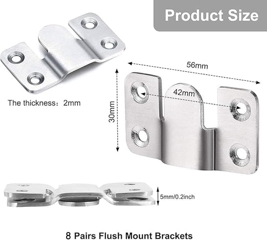 Flush Mount Bracket, Headboard Wall Mounting Brackets-56 x 30mm Interlocking Hanging Bracket, Mounting Hardware for Picture Hanging and Sectional Couch Connectors (8 Pairs)