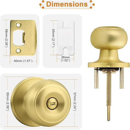 Probrico Brushed Brass Door Knob, Gold Bedroom Bathroom Door Knobs Inteior, Privacy Door Knobs, 1 Pack