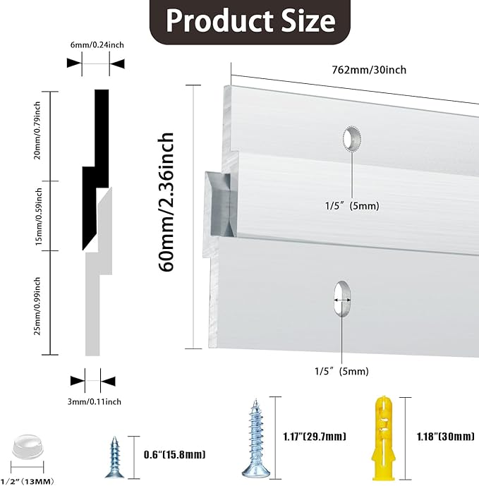 French Cleat Hanger 30 Inch ,2Pairs Aluminum Z Clips for Hanger Supports 120lbs - Interlocking Wall Mounting Bracket Hardware Kit for Hanging Mirrors, Picture, Shelf, Whiteboard, Art, Frames