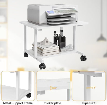 Livofloral Under Desk Printer Stand, 20.5 x 15.7 Inches Printer Table for Home Office, Printer Cart with Wheels and Storage Shelf, Rolling Industrial Printers Cart, White