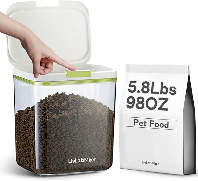 LivLab Mker 5.8lbs/98OZ/5.3qt Airtight Dog food storage container with lids,Dog Treat Container With Measuring cup,Dry Pet Food storage bin for Dogs,Cats,and Birds 5.5L