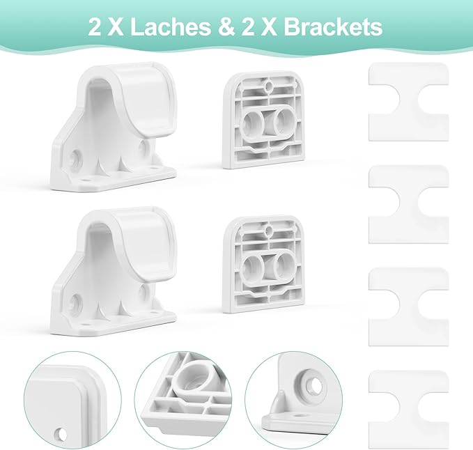 EZIGO Retractable Baby Gates Replacement Parts, Full Set Wall Mounting Accessories Including Brackets, Latches, Screws for 120 inch Extra Wide Baby Gate Pet Gate Mesh Gate Retractable Dog Gate, White