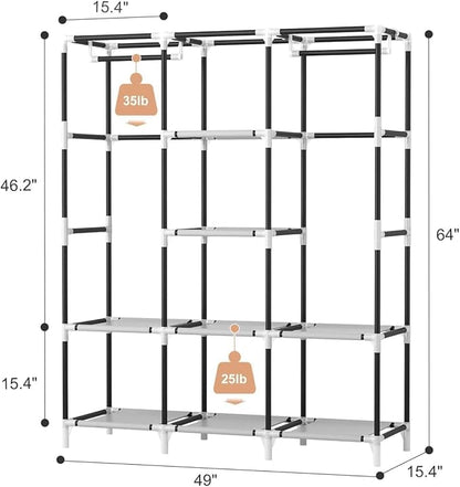 VTRIN Portable Closet, Large Capacity Portable Wardrobe with 2 Hanging Rods and 8 Storage Shelves, Sturdy Free Standing Closet Wardrobe for Hanging Clothes with Side Pockets, Black