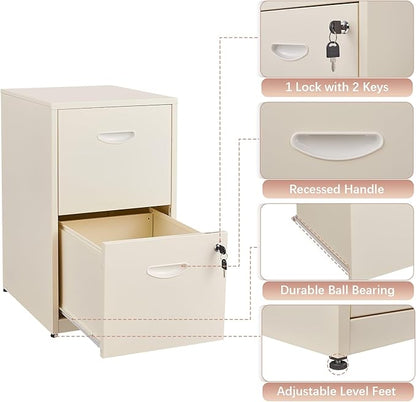 2 Drawer File Cabinet with Lock, Locked Filing Cabinets for Home Office, Small File Cabinets for Under Desk, Metal Files Cabinet for Hanging Letter Size, Cream, Assembly Required