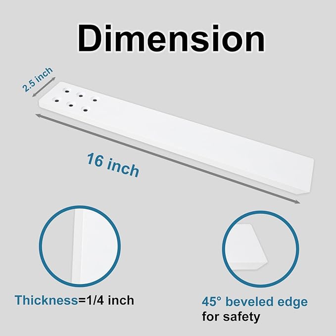 Countertop Support Bracket 4 Pack 16" Lx 2.5" W Hidden White Knee Wall Support Countertop Bracket 3/8" Thick Heavy Duty for Quartz/Granite/Wood/Concret Countertops Screws Included