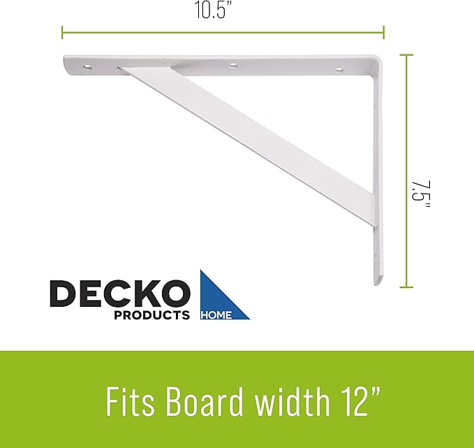 Decko Products 49143-10 Heavy-Duty Shelf Bracket, 10.5-Inch X 7.5-Inch, White, 10-Pack