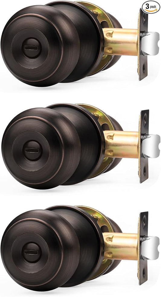 Probrico Oil Rubbed Bronze Door Knobs, Interior Door Knobs with Round Ball Knob, Bronze Privacy Door Knob for Bedroom Bathroom, 3 Pack