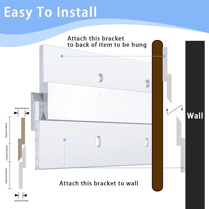 30'' French Cleat Hanger- French Cleat Picture Hanger- Heavy Duty Aluminum Mirror Hanger for Hanging Mirror, and Picture, Shelf, Headboard, Panel Whiteboard (1Pair, Supports 220 lbs )