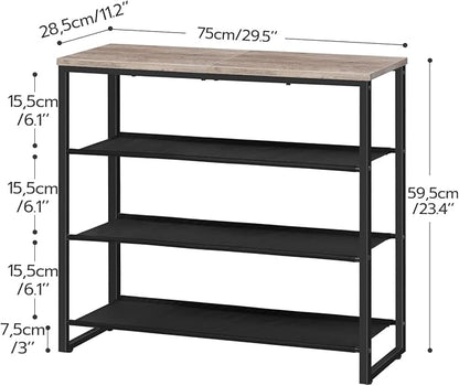 HOOBRO Shoe Rack, 4 Tier Shoe Storage Organizer with 3 Oxford Fabric Shelves and Top Panel, Holds 12-16 Pairs of Shoes for Entryway and Closet, Industrial, Greige BG47XJ01G1