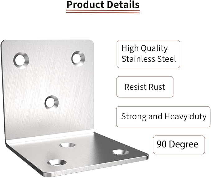 Stainless Steel Corner Bracket,Joint Right Angle Bracket,L Shape Heavy Duty Metal Corner Brace Shelf Supporter for Wood Aufuga (20, 2x2x2)