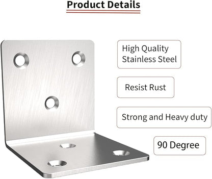 Stainless Steel Corner Bracket,Joint Right Angle Bracket,L Shape Heavy Duty Metal Corner Brace Shelf Supporter for Wood Aufuga (20, 2x2x2)