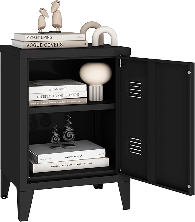 MIOCASA Metal Locker Cabinet Black Small Storage Cabinet with Door, Metal Nightstand Side Table for Bedroom, Office, Kids Room (22.44" H)