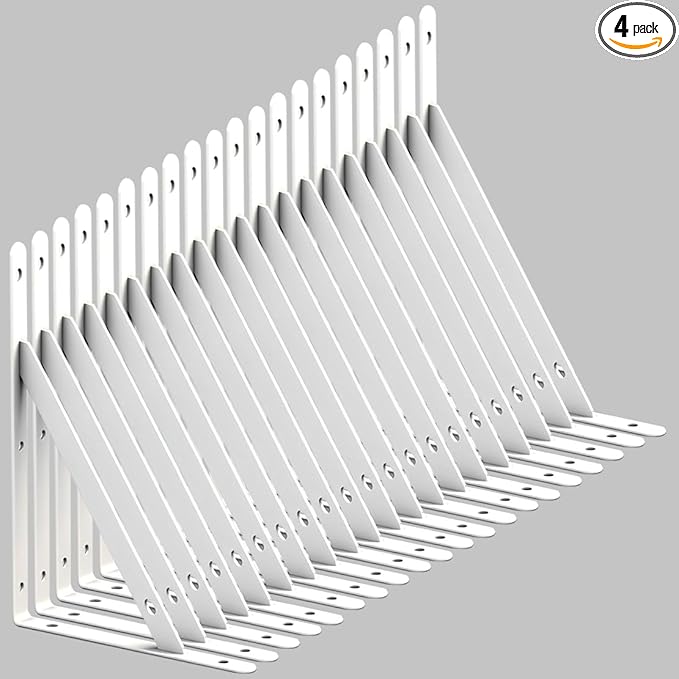White 10 Inch Shelf Brackets, Set of 20, Steel (White, 10 inch 20 Pack)