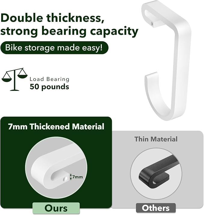 Thickened Hooks for Overhead Storage Racks,Garage Hooks for Ceiling,Add-On Storage Hook for Garage Ceiling Rack Wall Shelving,Heavy Duty Hanging Bike Hooks, Bike Hangers Bicycle Hooks 4 Pack, White