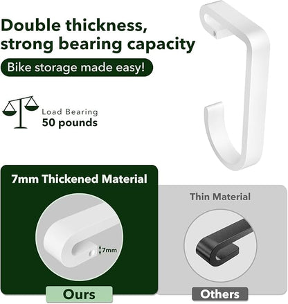 Thickened Hooks for Overhead Storage Racks,Garage Hooks for Ceiling,Add-On Storage Hook for Garage Ceiling Rack Wall Shelving,Heavy Duty Hanging Bike Hooks, Bike Hangers Bicycle Hooks 4 Pack, White