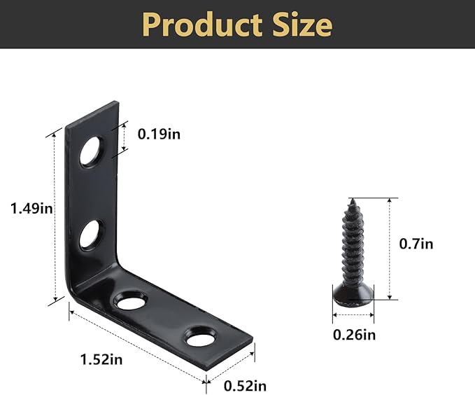 HOME MASTER HARDWARE L-Shaped Corner Braces, 40-Piece Metal Black Corner Bracket 1-1/2 Inch Right Angle Brackets for Shelves, Wood Furniture, Frames - Includes Rust-Resistant Screws