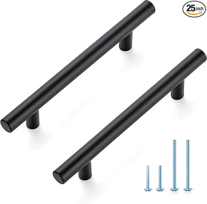 JOY DECOR 25 Pack 6-3/8 Inch Cabinet Pulls Kitchen Cabinet Handles with 4 Inch Hole Center Matte Black Cabinet Hardware Stainless Steel Kitchen Drawer Pulls for Cabinets Cupboard, 102mm Hole Centers