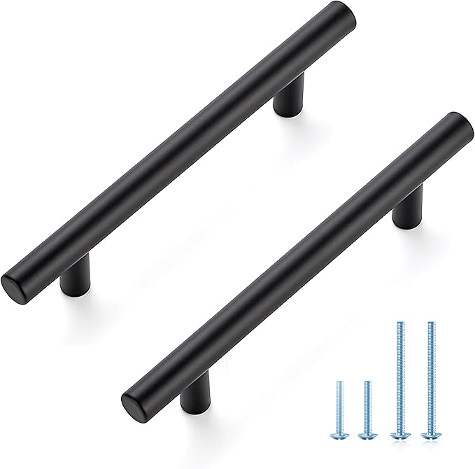 JOY DECOR 45 Pack 6-3/8 Inch Cabinet Pulls Kitchen Cabinet Handles with 4 Inch Hole Center Matte Black Cabinet Hardware Stainless Steel Kitchen Drawer Pulls for Cabinets Cupboard, 102mm Hole Centers