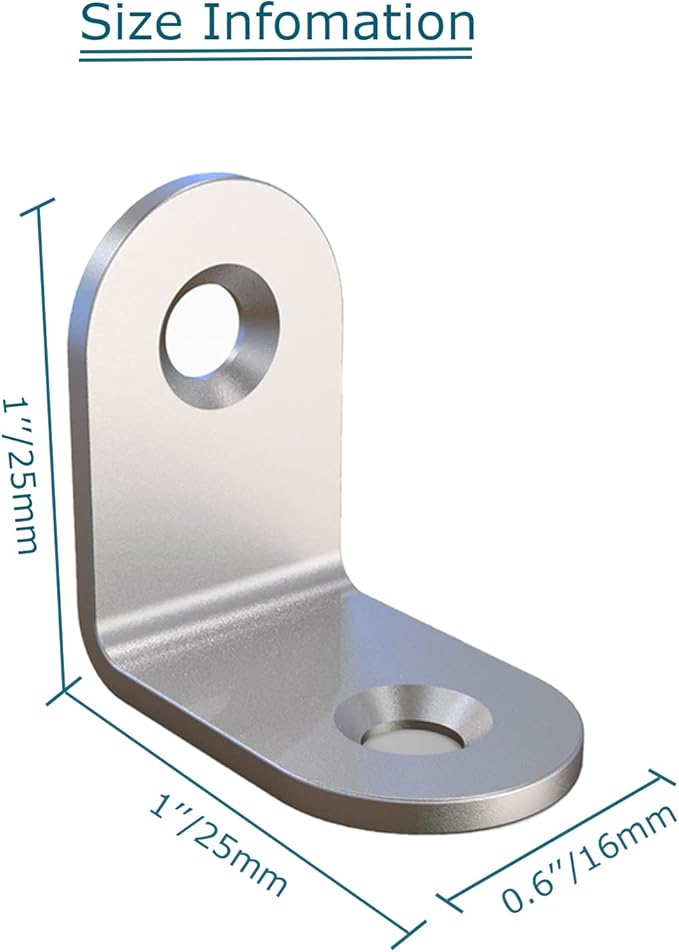 Corner Brace, L Bracket, Corner Brackets of Stainless Steel,Small Angle Support for Home Improvement, Metal Iron Braces for Wood Aufuga (50, Silver, 1x1x10.6)