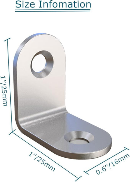 Corner Brace, L Bracket, Corner Brackets of Stainless Steel,Small Angle Support for Home Improvement, Metal Iron Braces for Wood Aufuga (50, Silver, 1x1x10.6)