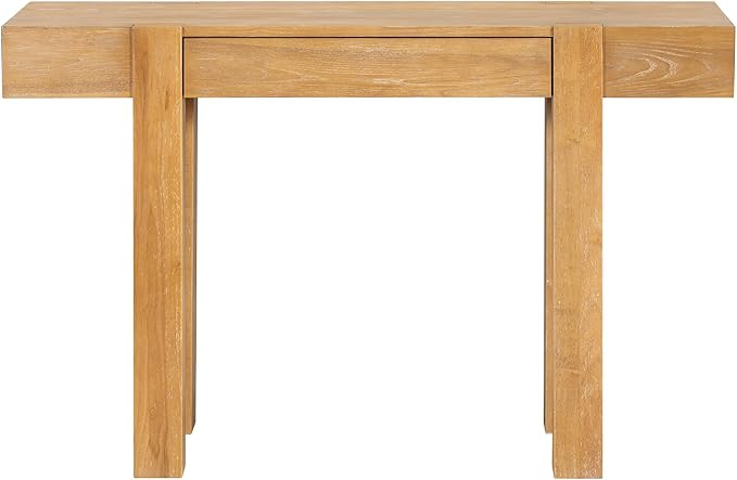 47" Rustic Minimalist Solid Wood Sofa Table Console, Modern Table with Hidden Drawer, Hallway Desk with Side Power Outlet for Entryways Living Rooms Home Offices, Natural