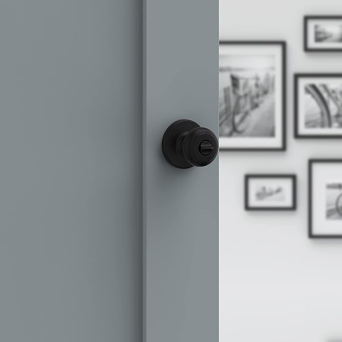 Kwikset Cove Interior Privacy Door Knob with Lock, Door Handle For Bathroom and Bedroom, Matte Black Keyless Turn Lock Doorknob