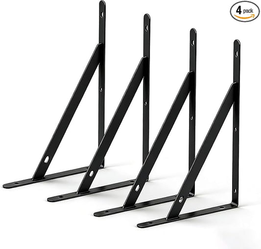 12 Inch Shelf Brackets, Set of 4 Steel Wall Bracket for Floating Shelves(Black, 12 inch 4 Pack)