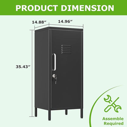 35" Metal Storage Locker, Lockable Employees Metal Locker with Door and Adjustable Shelves, Steel Locker for Home, School, Office, Gym (Black)
