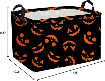 Essme Rectangular Halloween Basket,Kids Baskets Empty with Handles for Kids Halloweens Room Decor,Boys and Girls,Candy Basket（Funny face）