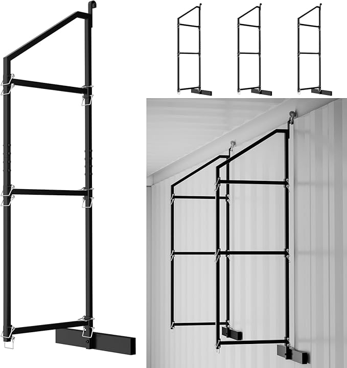 Heavy Duty Shipping Container Shelving Bracket Kit (4-Pack) - 3-Tier Hanging Shelving Rack (19" D x 62" H), Universal Cargo Container Brackets