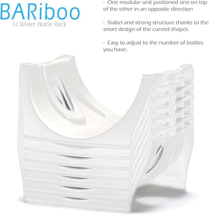 Bariboo Stackable Water Bottle Storage Rack Best Water Jugs 5 Gallon Organizer. Jug Holder for Kitchen, Cabinet and Office Organizing. Reinforced Polypropylene (White, 4 No Shelf)