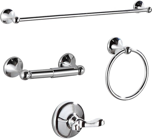 BGL Bathroom Hardware Set, Chrome Adjustable Expandable Towel Bar 4-Piece Bathroom Accessory Set Wall Mounted Robe Hook Toilet Paper Holder Towel Ring Towel Bar