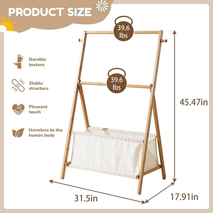 Kids Clothing Rrack- Kids Dress Up Rack for Little Girls, Bamboo Kids Clothes Rack-Feat FSC-Certified wood, Toddler Dress Up Storage Rack & Folding Costume Rack, Pets Clothes Rack, Natural