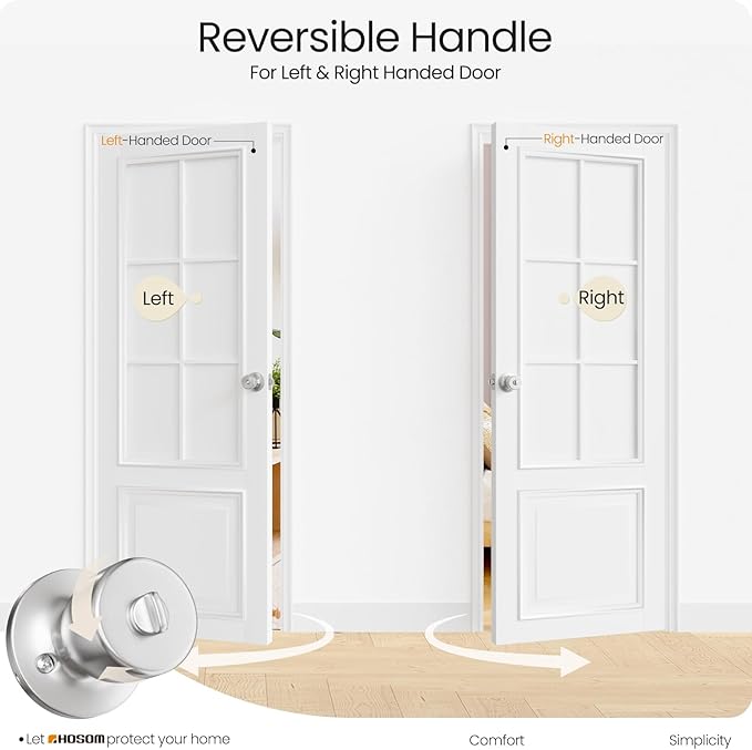 HOSOM Privacy Door Knob with Lock,2 Pack Interior Door Knobs for Bedroom and Bathroom, Keyless Doorknob with Round Ball, Satin Nickel Door Handle