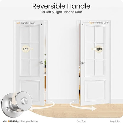 HOSOM Privacy Door Knob with Lock,2 Pack Interior Door Knobs for Bedroom and Bathroom, Keyless Doorknob with Round Ball, Satin Nickel Door Handle
