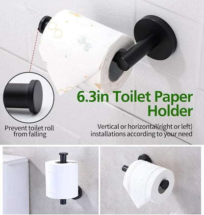 5pcs Bathroom Hardware Set, Matte Black Bathroom Hardware Set, Including 16" Hand Towel Bars, Toilet Paper Holders, Towel Rings, Robe Towel Hooks